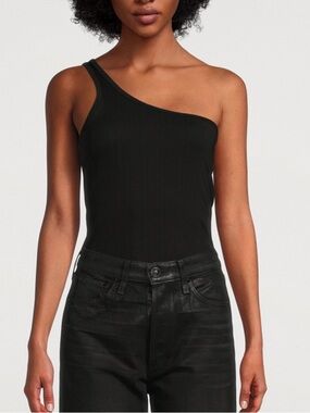 RAG & BONE Zoe One-Shoulder Tank Top Ribbed Black Med